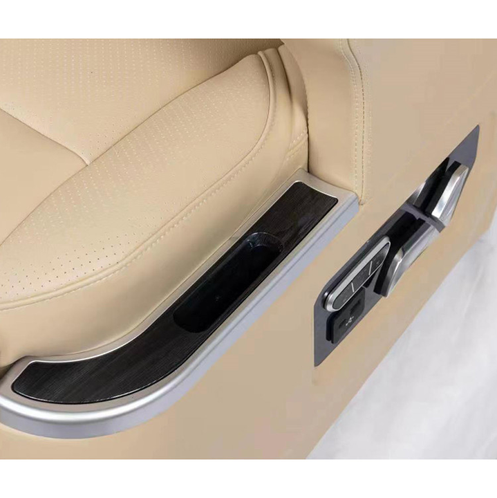 Luxury travel experience with reclining van seats featuring high density foam soft touch leather and easy adjustment.