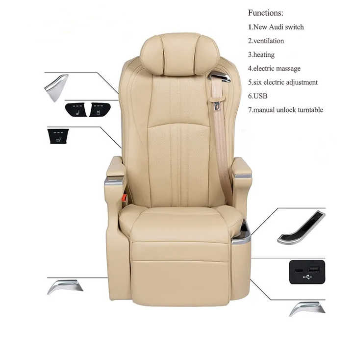 Luxury travel experience with reclining van seats featuring high density foam soft touch leather and easy adjustment.