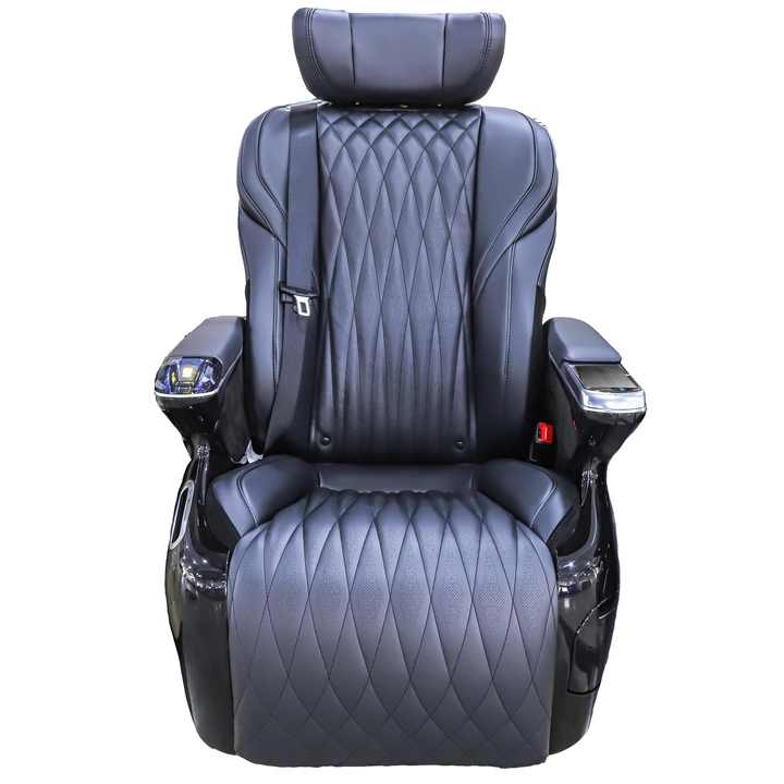 Arrivens Automotives van seats smooth reclining with adjustable headrests and footrests.
