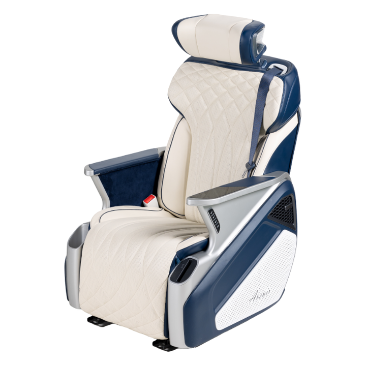 Ergonomic van seats with ultra-soft padding 180-degree reclining and advanced climate control features.