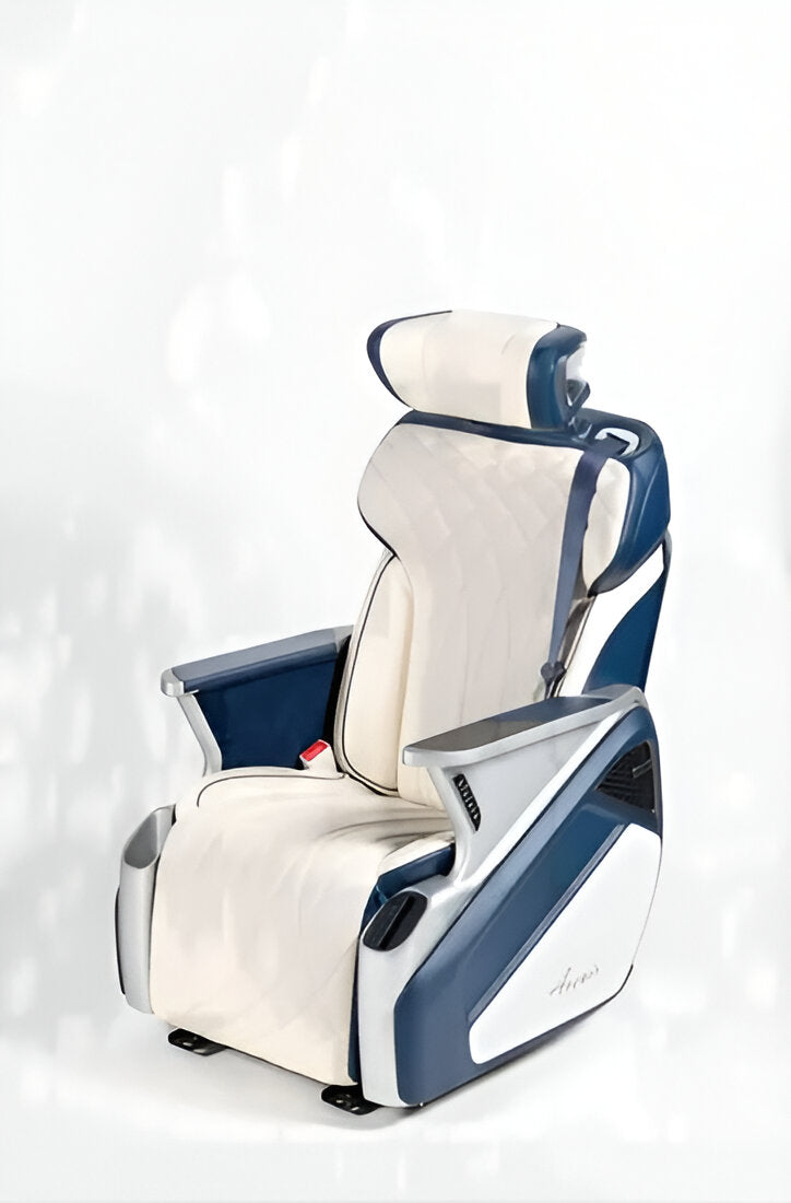 Ergonomic van seats with ultra-soft padding 180-degree reclining and advanced climate control features.